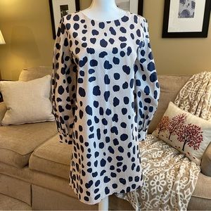 WHIT NWT Jude Dress Ivory Navy Animal Jag Print Long Sleeve Size L